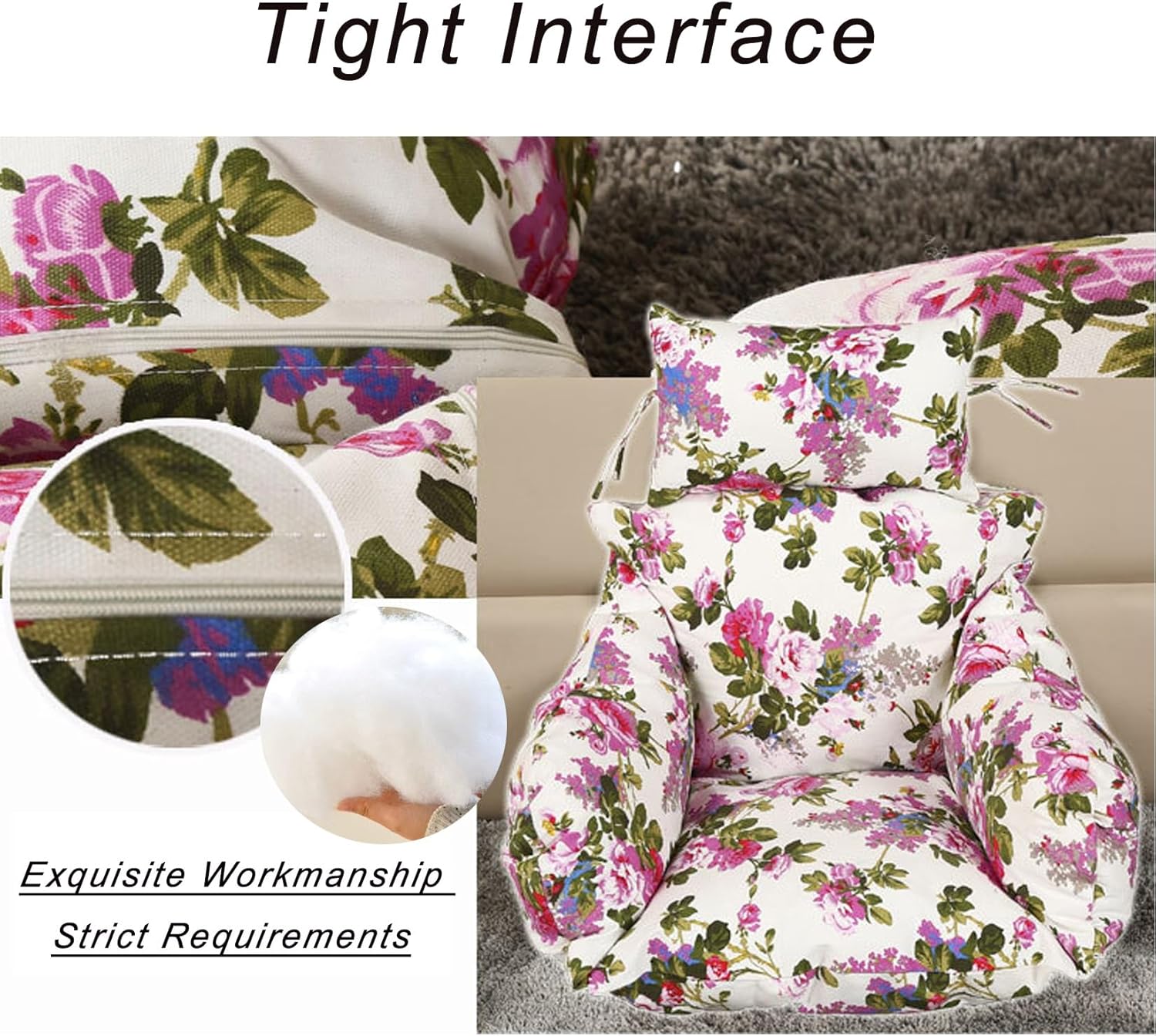 Egg Chair Cushion, Soft and Comfortable Hanging Basket Chair Cushion, Outdoor Recreation Egg Swing Chair Cushion(Peony Flower Red)