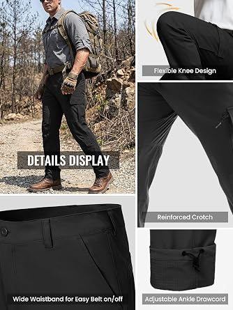 Men's Tactical Cargo Pants Ripstop Durable Stretch Waterproof Multi-Pocket Lightweight Breathable for Work Hiking