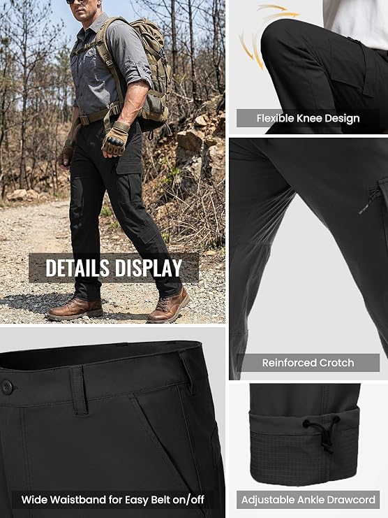 Men's Tactical Cargo Pants Ripstop Durable Stretch Waterproof Multi-Pocket Lightweight Breathable for Work Hiking