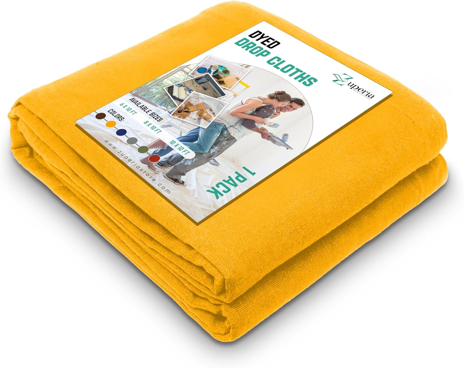 ZUPERIA Gold Drop Cloth (10' x 12' Feet - Pack of 1) - Pure Canvas Drop Cloth for Painting, Curtains & Floor Protection, Washable & Reusable, Tightly Woven Paint Cover for Multipurpose use