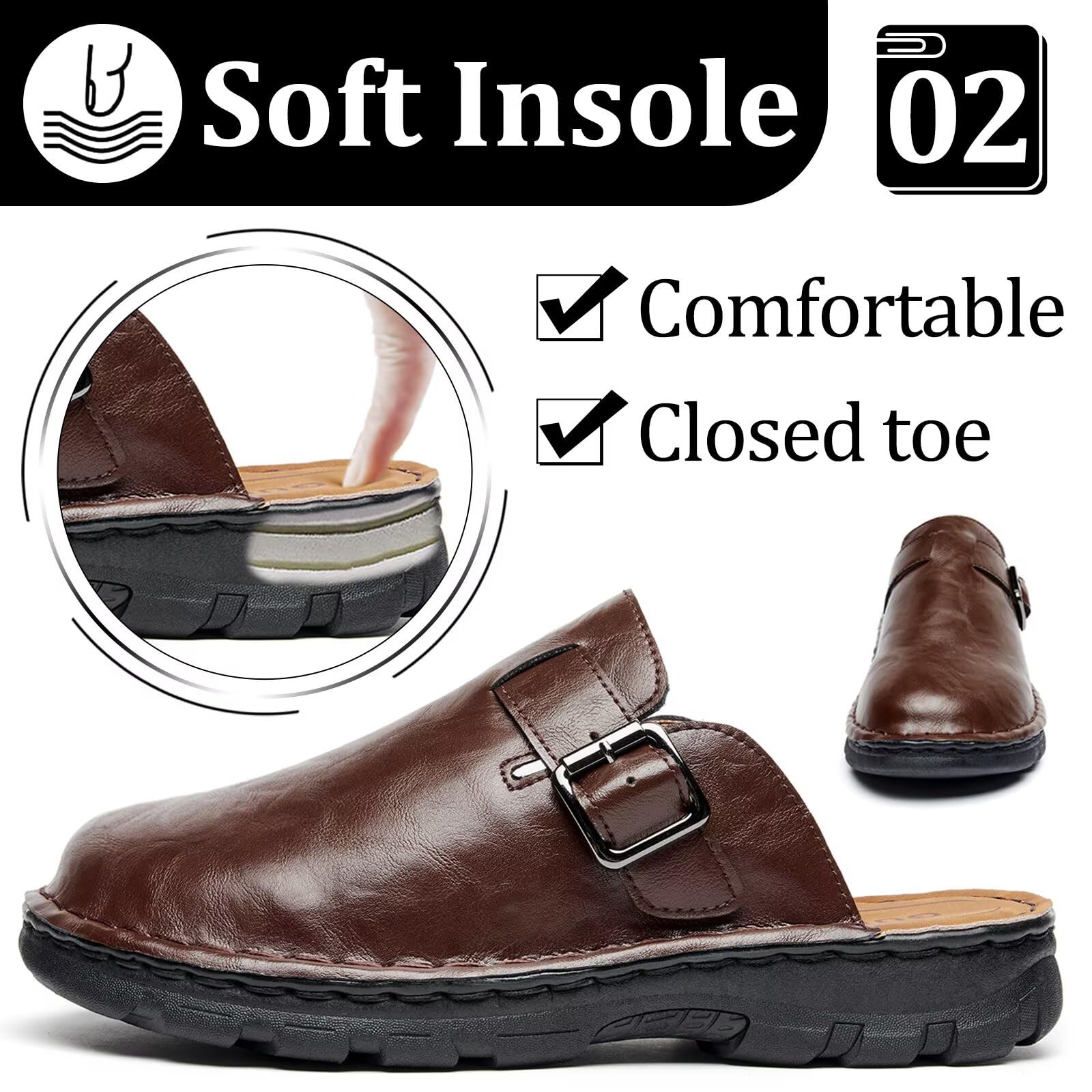 Herren Leder Pantoletten Sommer Hausschuhe Slip-On Clogs für Indoor & Outdoor