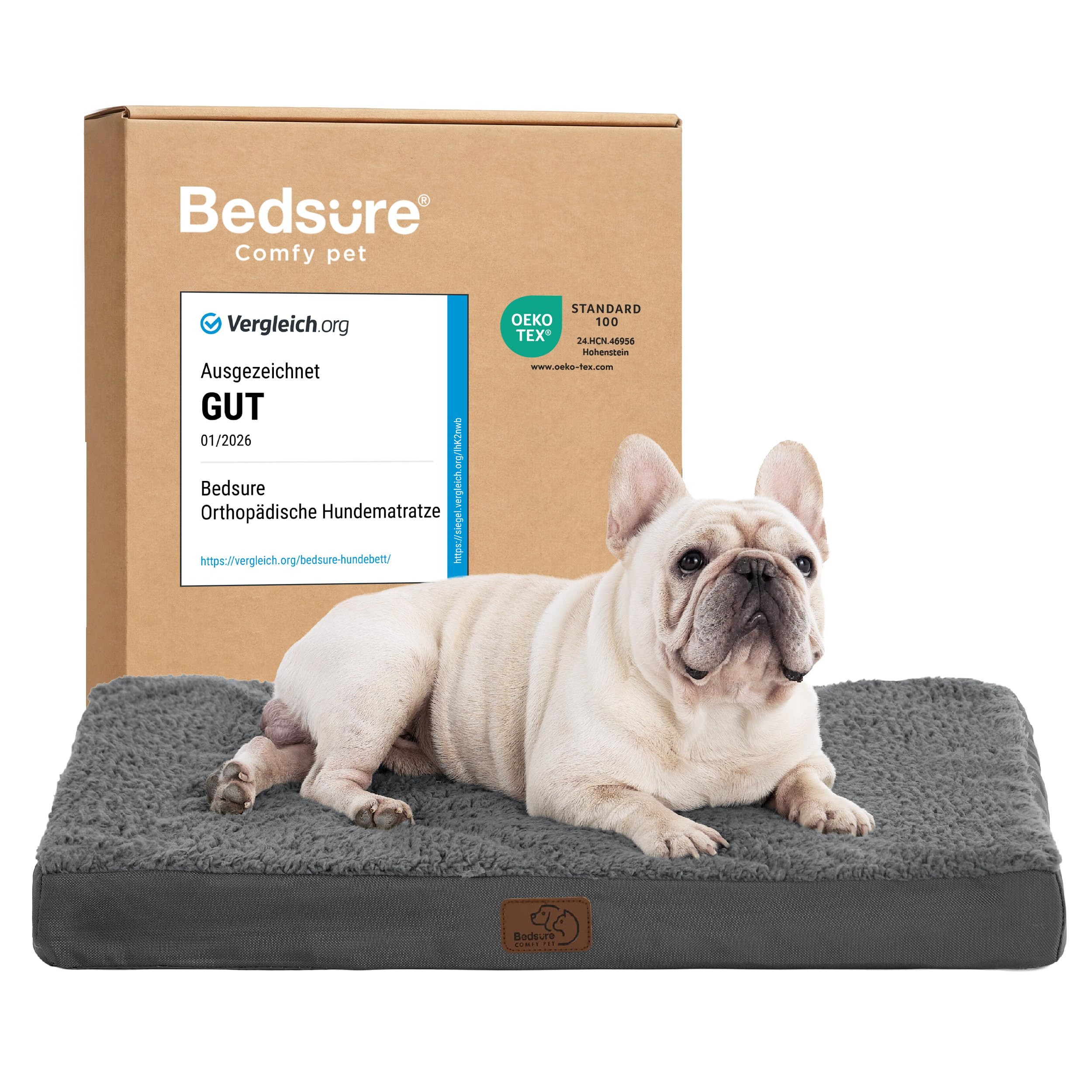 BEDSURE orthopädisches Hundebett kleine Hunde - 76x51x7.6cm Hundekissen flauschig Hundematte waschbar Hundematratze in dunkelgrau für kleine Hunde