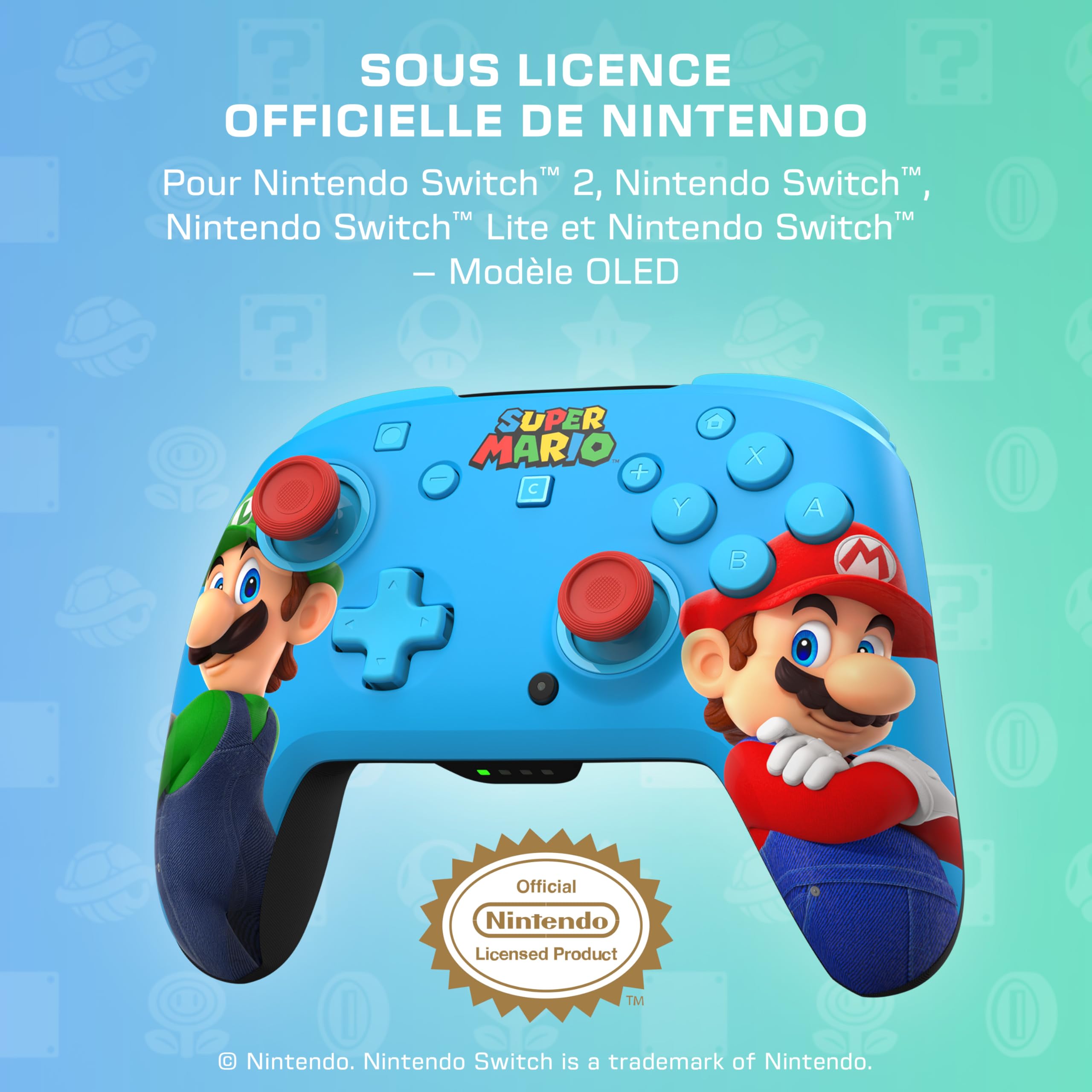 Turtle Beach Rematch Mario & Luigi manette sans fil sous licence officielle pour Nintendo Switch 2 avec batterie rechargeable, RGB e sticks TMR