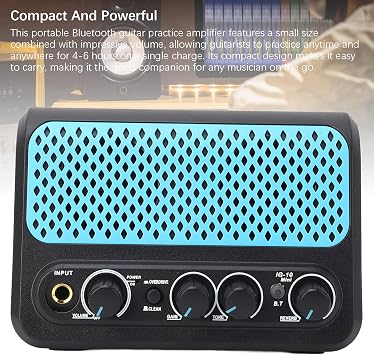 iG-10Mini Small Guitar Amplifier, 10W Desktop Electric Guitar Practice Speaker with 2Pcs 1.75 Inches Speaker Unit, Bluetooth 5.0, Clean and Distortion Channels, Headphone Output