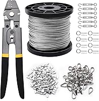 FGBNM 328ft 1/16" 304 Stainless Steel Wire Rope Kit: 200 Crimps, 50 Thimbles, 6 M4 Turnbuckles, 8 Eye Hooks for Railing, Decking, Hanging