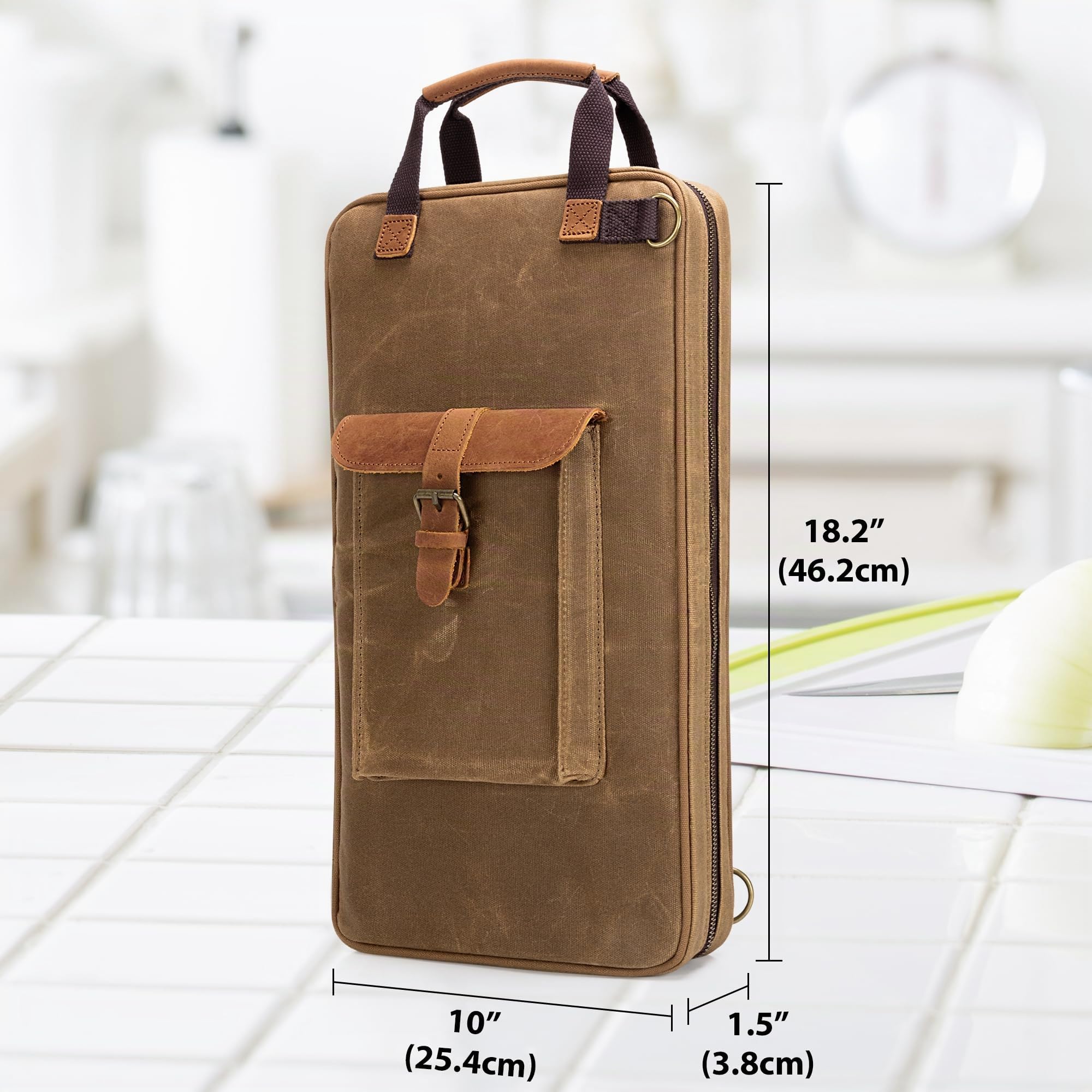 Damero Borsa Coltelli in Tela Cerata con 11 Scomparti e 2 Tasche A Rete con Cerniera per Utensili, Portacoltelli Portatile per Coltelli da Chef con Manico e Tracolla Rimovibile, Solo Borsa