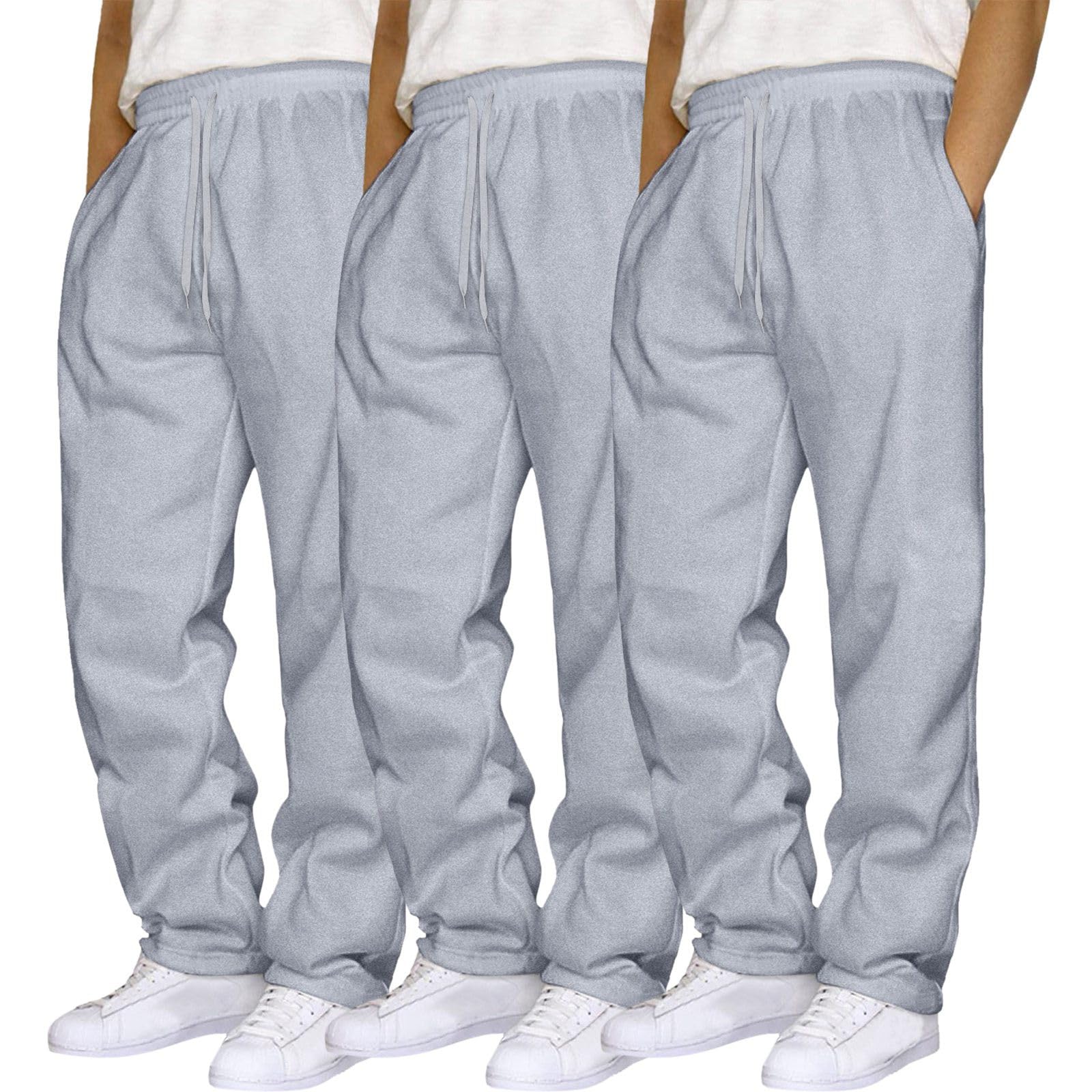 BFYSFBAIG Joggers for Men UK 3-Pack, Elastic Waist Tracksuit Bottoms Open Hem Wide Leg Trousers with Drawstring, Jogging, Working, Gym & Lounge (Grey 3pack,L) — image 1
