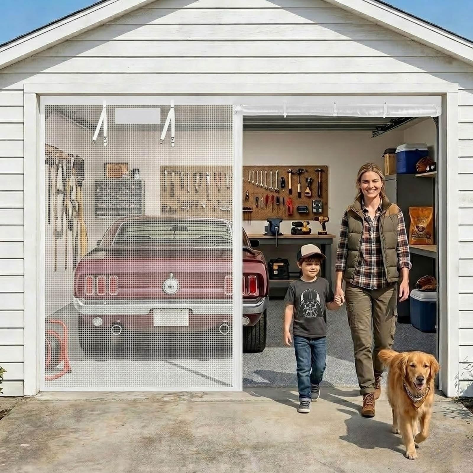 Moustiquaire de garage magnétique blanche 198x183 cm pour animaux