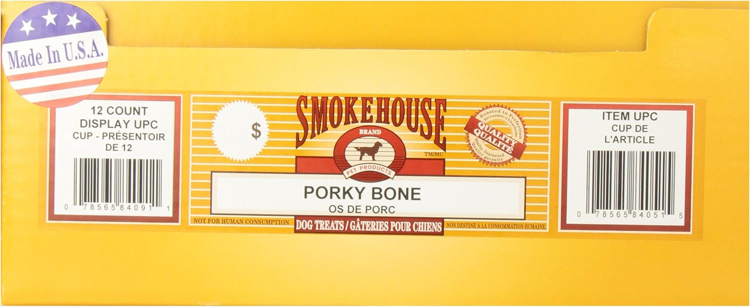 Smokehouse Pet Products Dsm84091 12-Pack Porky Bone Dog Treat Shelf Display Box