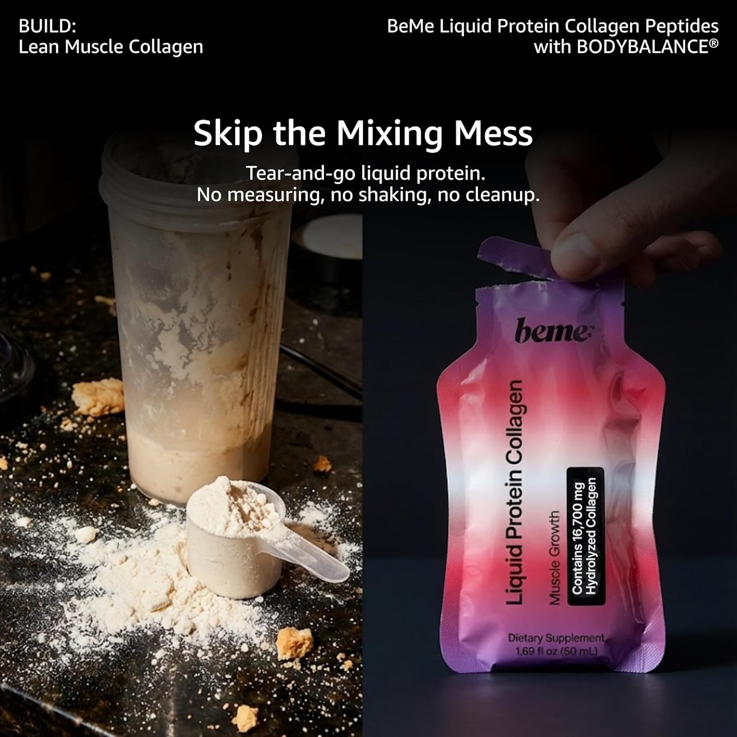 BeMe Liquid Protein Shots – BODYBALANCE Clinical Formula – 16.7g Collagen + 15g Whey-Free Protein – Easy Protein Shots for Muscle Support – Apple, 15 Sachets - Image 2