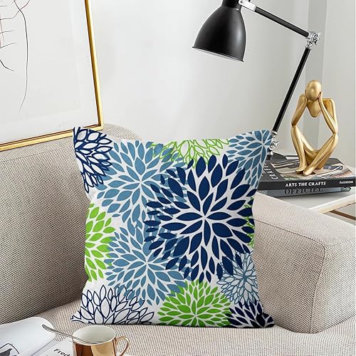 Miniatura 3 de Juego de 2 fundas de almohada de dalia azul marino y verde de 18 x 18 pulgadas, fundas de almohada geométricas grises florales para exteriores,