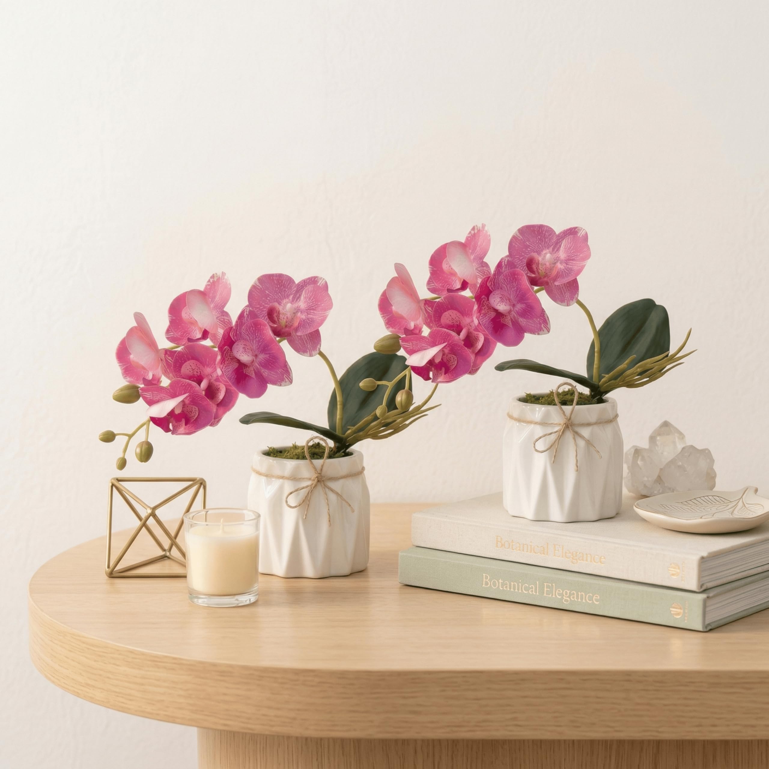 Dekorly Artificial Lavender Plant in White Pot, 18cm – Realistic Faux Flower Arrangement for Home & Office Décor (Set of 1) (2, Pink Orchid)