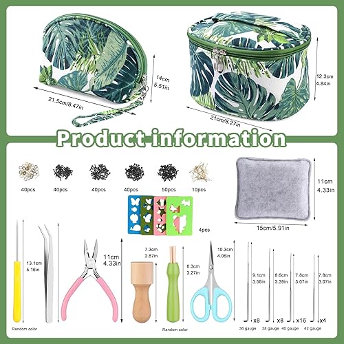 Miniatura 23 de Kit de iniciación de fieltro de lana con exquisita bolsa de almacenamiento verde, juego de 40 colores de lana, herramientas para suministros