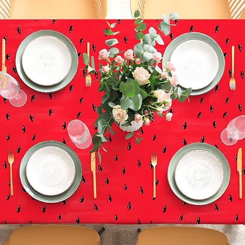 Miniatura 3 de AnyDesign - Mantel de tela reutilizable con estampado de sandía, diseño de frutas, 60 x 104 pulgadas, color rojo y verde, mantel rectangular de