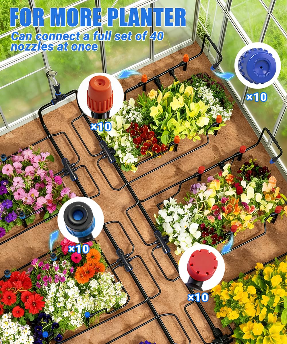 237FT Drip Irrigation System for Garden with 40 Nozzles, Quick-Connect Irrigation Kit with 1/2" & 1/4" Fast-Lock Tube. for Greenhouse, Raised Garden and Potted Plants (40FT+197 FT)