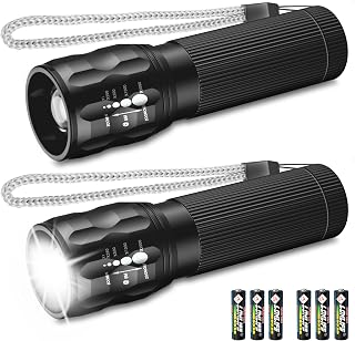 Fulighture LED Torch, Mini Small Torches, Zoomable Portable Flashlight for Gift, Home Indoor Lighting, Emergency, Batteries Included, 2-Pack