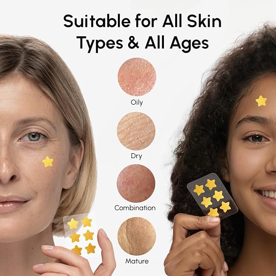 MAREE Gold Star Pimple Patches for Face - Acne Patches Stars with Salicylic Acid - Cute Hydrocolloid Pinple Patch for Kids, Teens, Adults Large Zit Stickers 72 Count (Pack of 1)