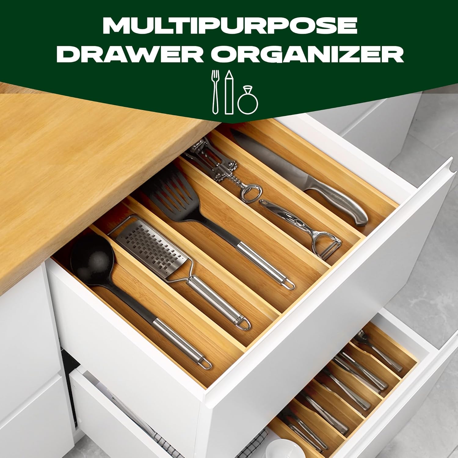 ROYAL CRAFT WOOD Bamboo Kitchen Drawer Organizer - Utensil Drawer Organizer