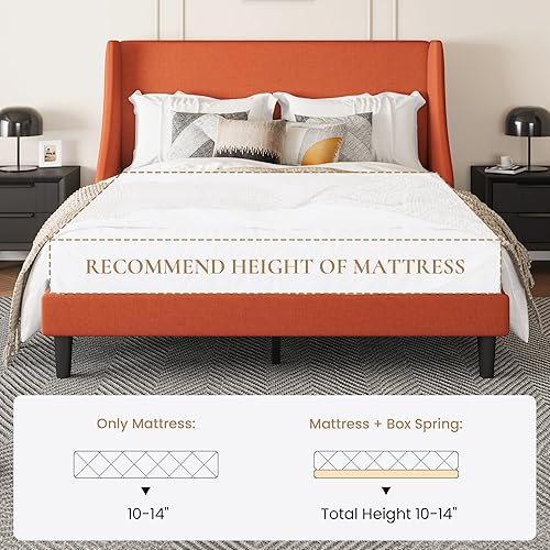 Miniatura 7 de SHA CERLIN Base de cama de plataforma tamaño Queen con cabecero tapizado, elegante diseño de respaldo de alas, soporte de listones de madera