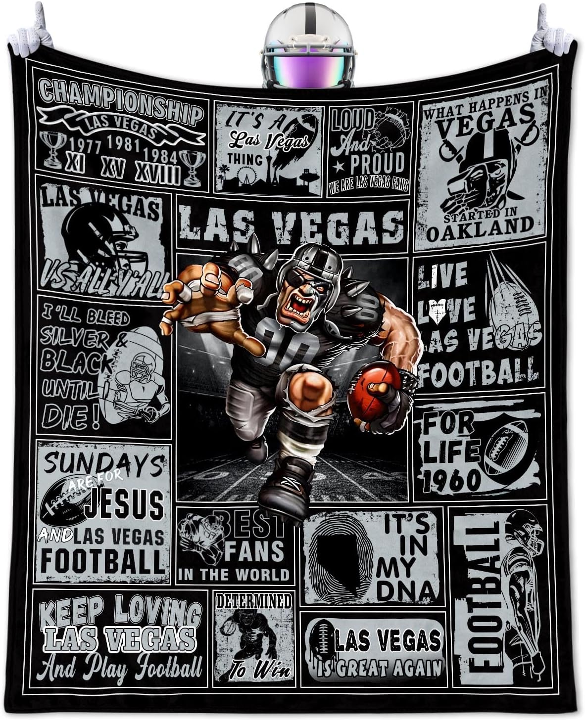 Football Blanket Gifts for Men 50" X 60", City Football Lovers Fan Gifts Merch Gear Suff Sports Fan Throw Blankets for Sofa Bed Bedroom Living Room Silver