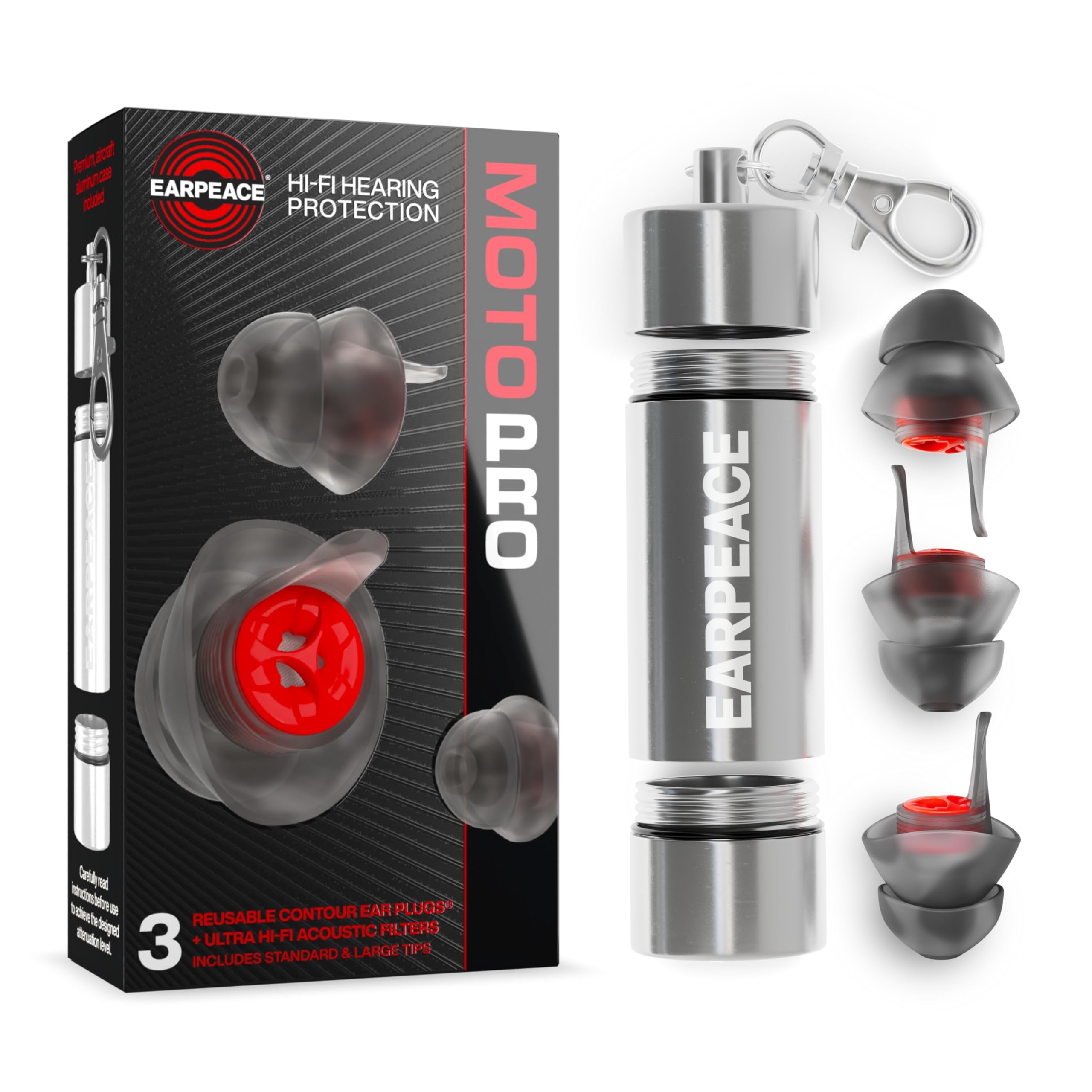 EarPeace Moto Pro Gehörschutzstöpsel - High-Fidelity Motorrad Gehörschutz für Motorradfahrten, Motorsport, Touren, und Rennen - Geräuschunterdrückung um bis zu 20 dB