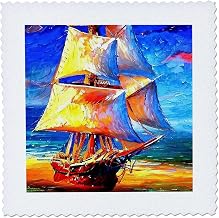 25x25 inch Quilt Square - Tall Ship Digital Art. Beautiful Elegant Ship in Full sail at Sunset Alexis Design - Transport Tall Ship