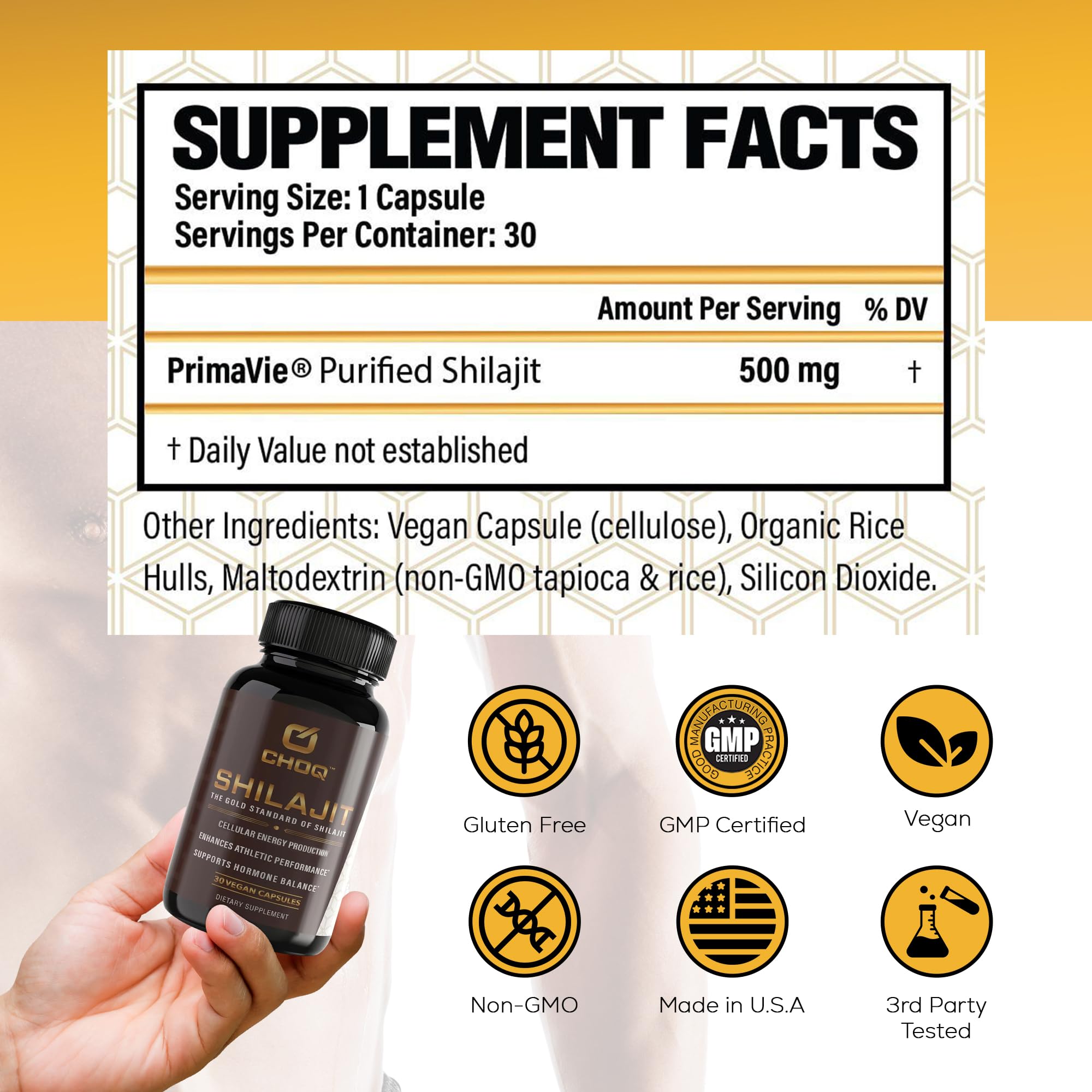 CHOQ® Shilajit - Over 50% Fulvic Acid, 500 mg Vegan Capsules, Energy, Brain, Focus, Collagen, Hormones, Mitochondrial Function, Urolithin A, Lab-Tested — Amazon image 7
