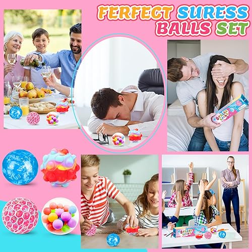 Vista 13 de Juego de bolas para el estrés, bolas estrujables para el estrés, paquete de 8 bolas para aliviar el estrés para adultos, bolas para apretar