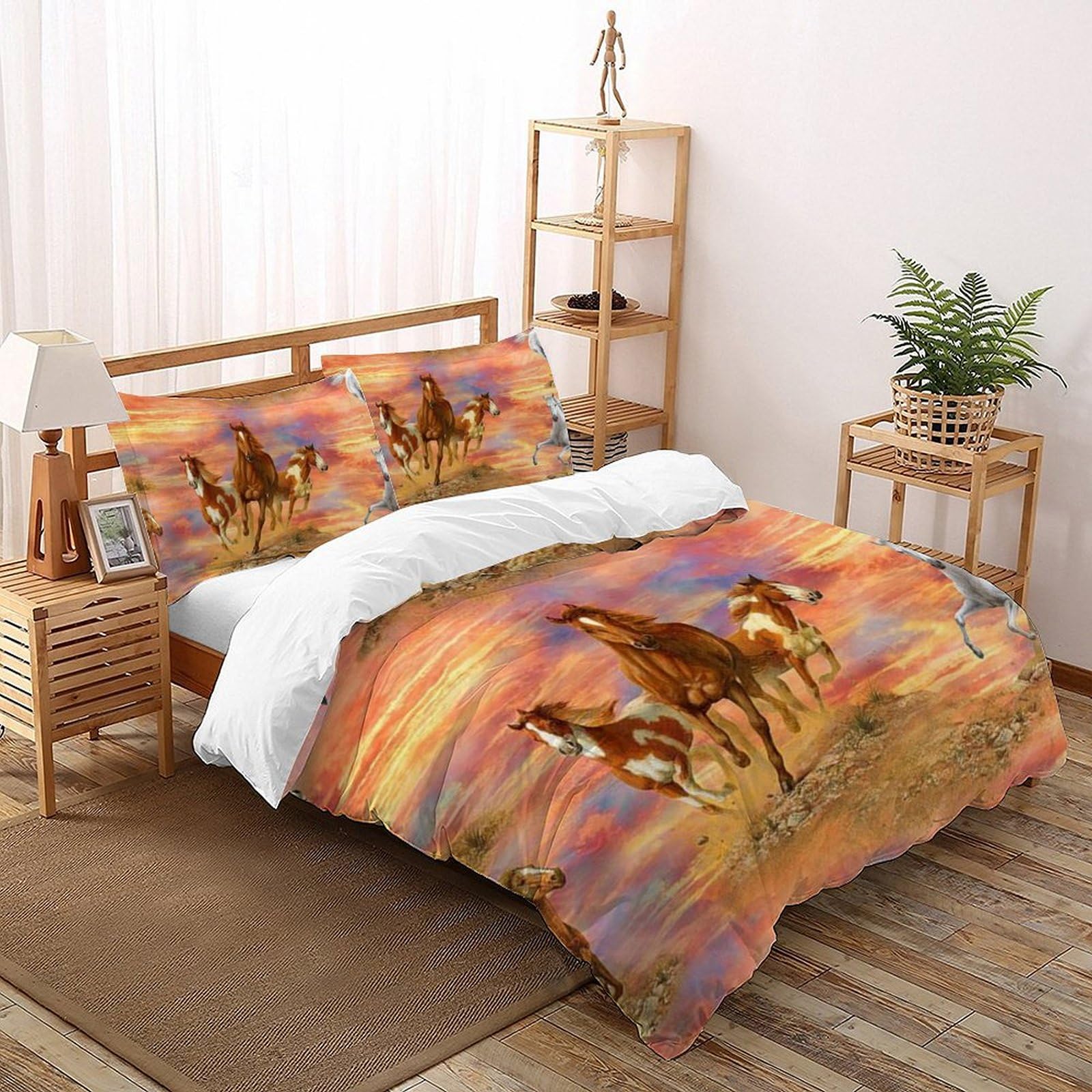 Housse de couette cheval sauvage parure de lit 3 pièces avec taies