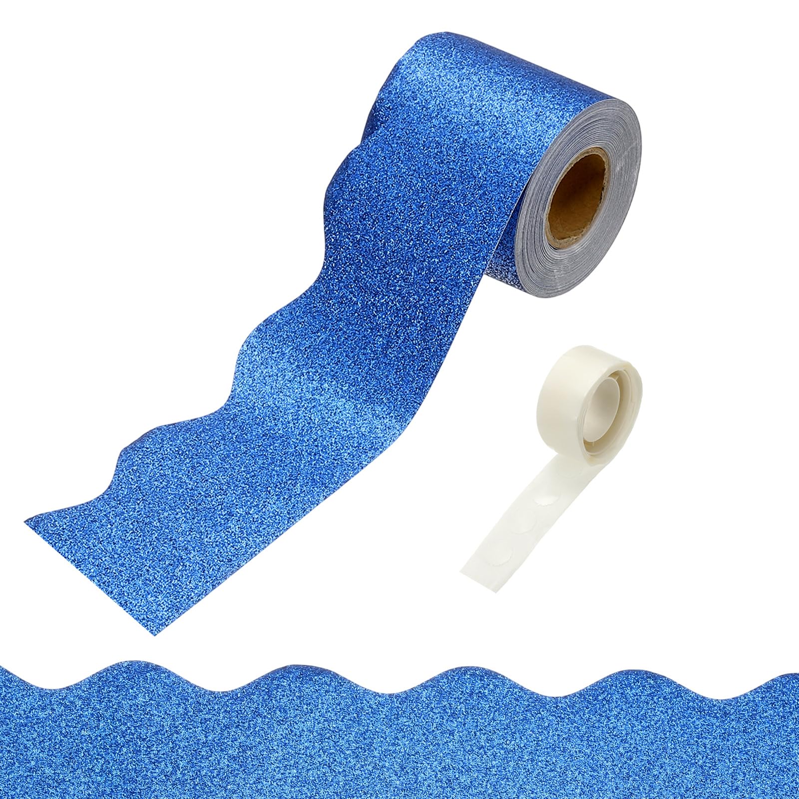 PATIKIL Glitter Bulletin Board Borders, 32.8ft Blue Border for Bulletin Board with Clear Sticky Dots Scalloped Trim for Office Party Classroom Decorations โ image 1