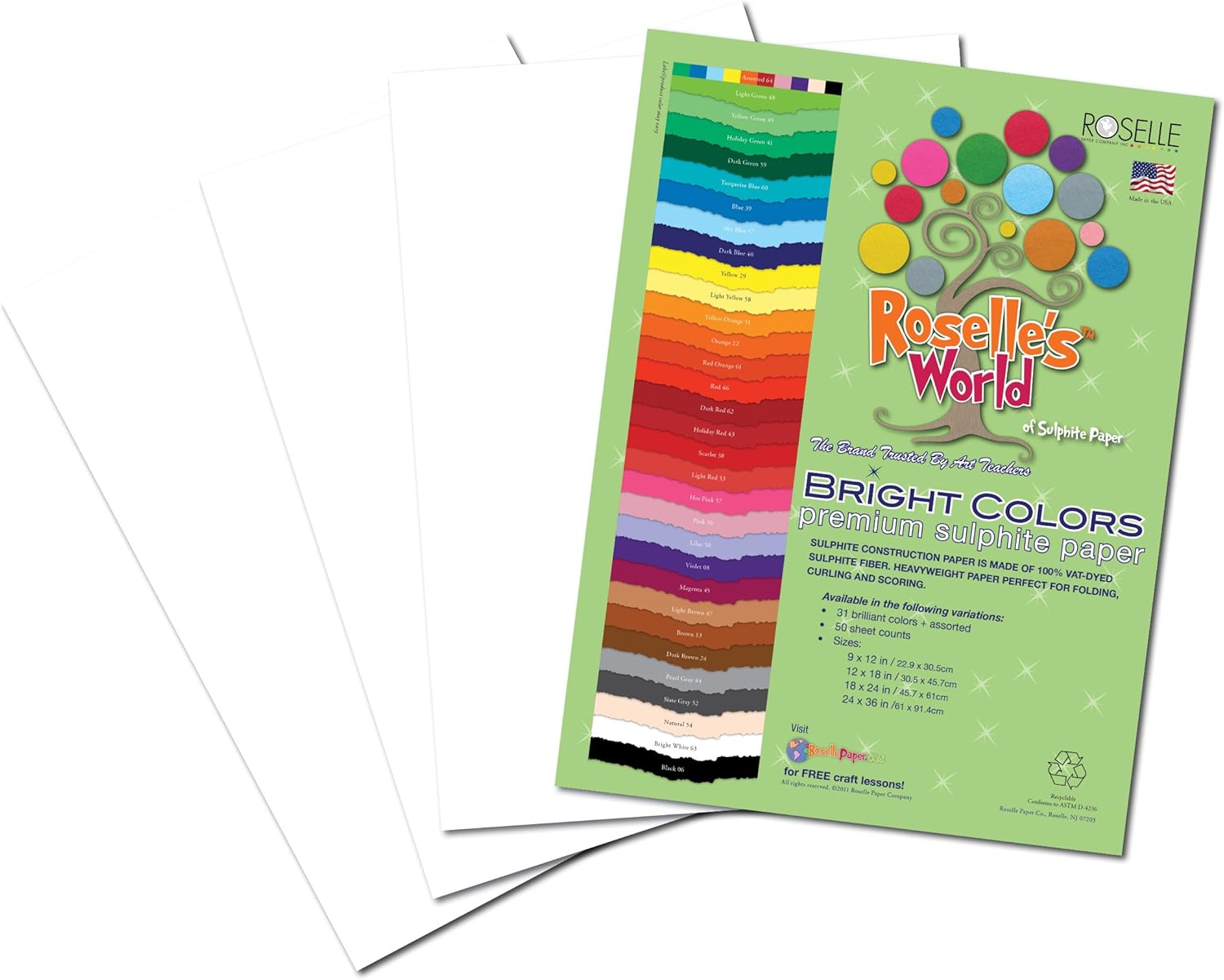 Roselle Bright Colors Suphite Construction Paper, 9 x 12 Inches, Bright White, 50