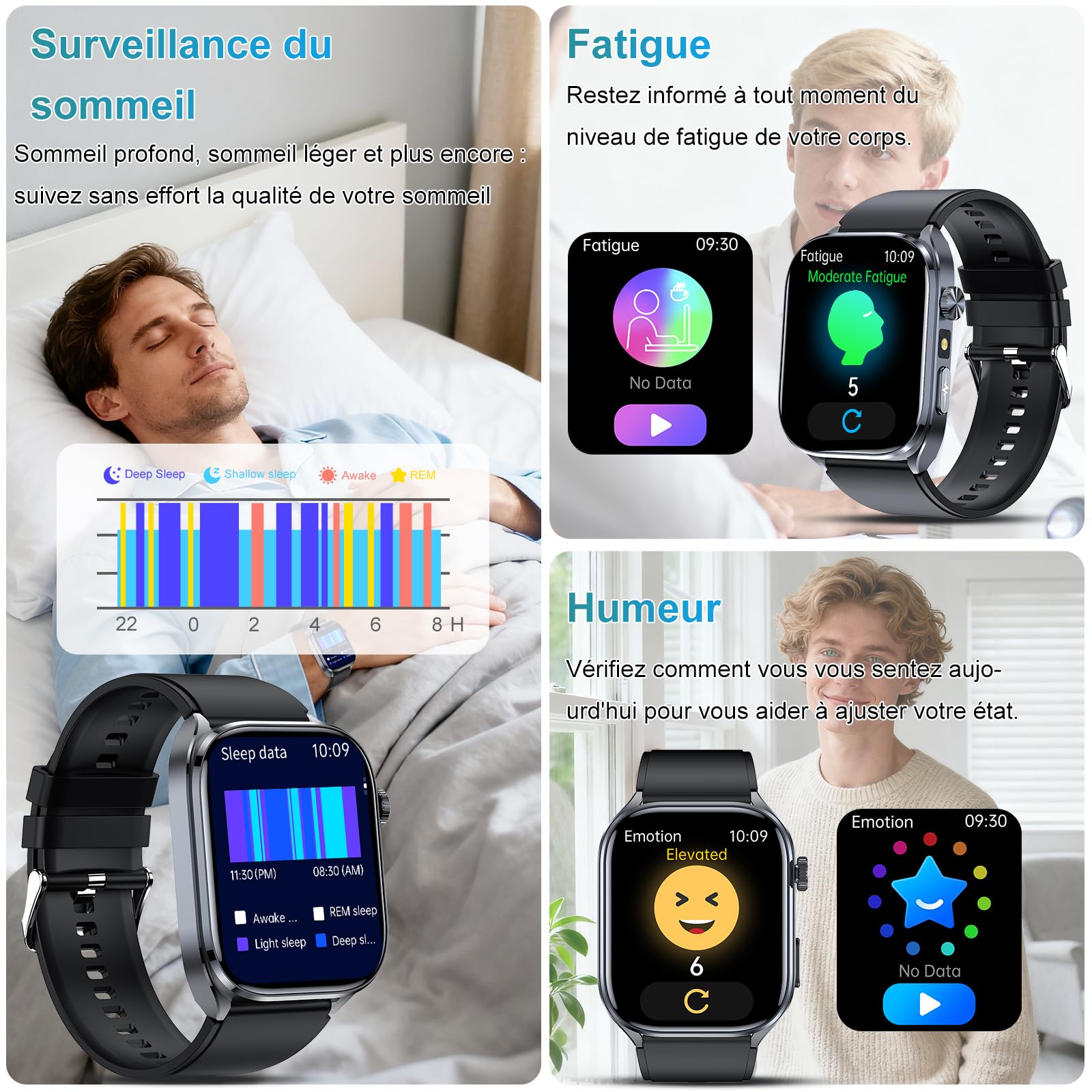 Montre Connectée Homme avec ECG+HRV, 2.0" AI-GPT Smartwatch avec Torche LED | Assistant IA & Cadrans IA personnalisables, Mini-bilan de santé, Étanche IP68, Appel Bluetooth, SOS, Analyse du Sommeil