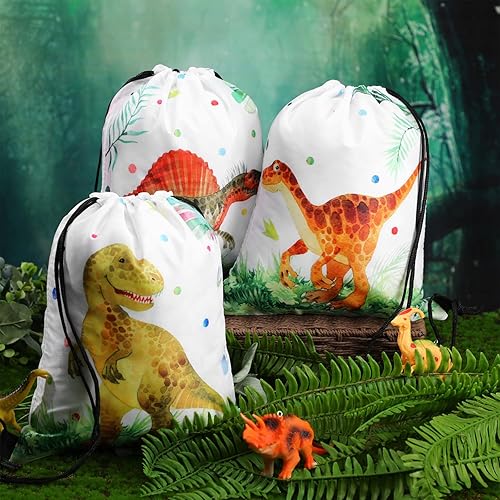 Miniatura 2 de 20 bolsas de recuerdo de fiesta de dinosaurios, bolsa de regalo con cordón de dinosaurio, bolsas de suministros para fiestas de dinosaurios, bolsa