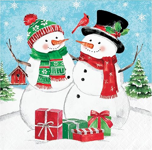 Miniatura 3 de Juego de suministros de fiesta de muñeco de nieve para 16 | Paquete de platos y servilletas con diseño de copos de nieve y muñecos de nieve |