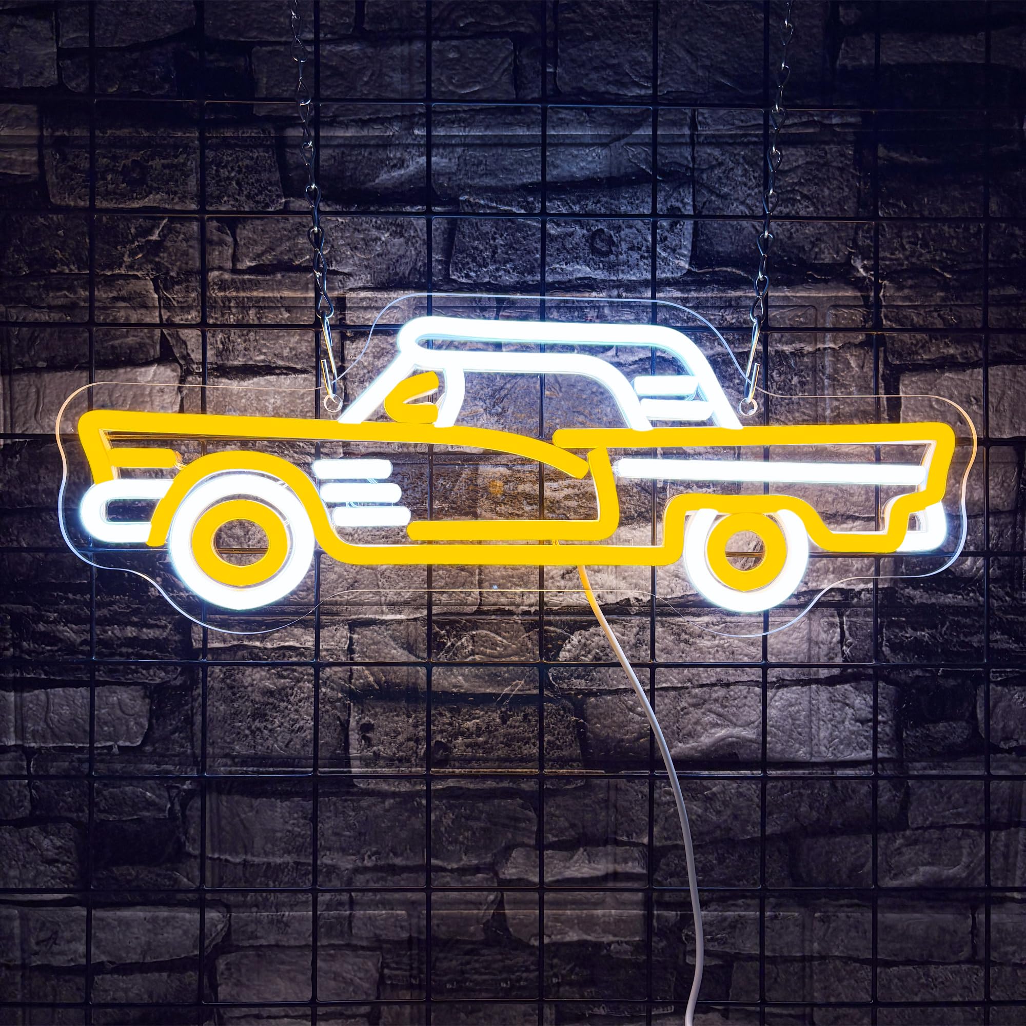 Vintage Sports Car Neon Sign, Cool Dimmable LED Retro Yellow Sports Car Shape Neon Sign, USB Powered Car Sign for Garage Bar Party Boys Room Game Room