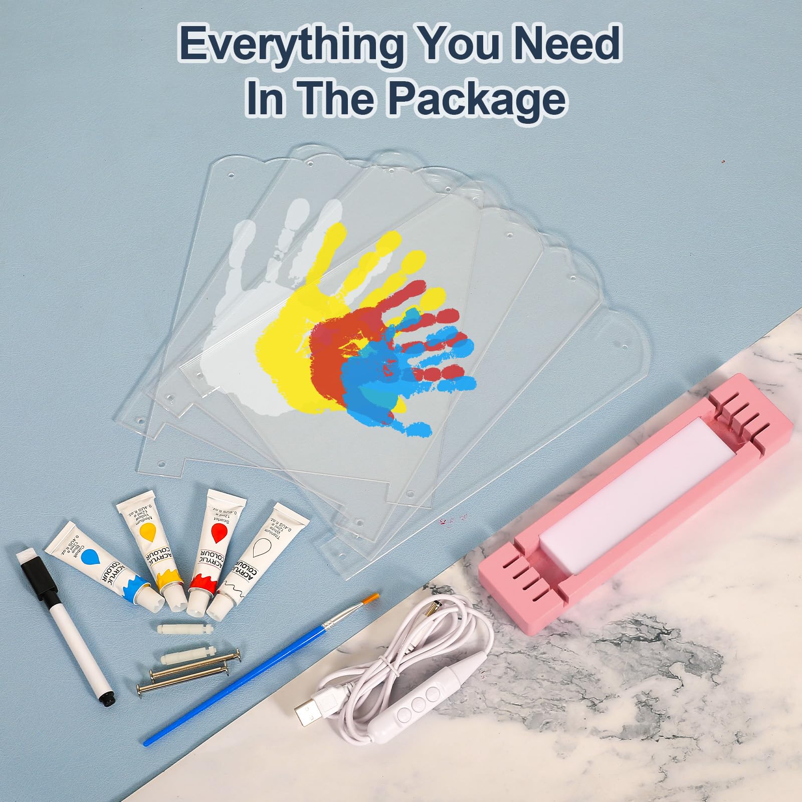 Bixinyo Kit de huellas de manos familiares con luz, kit de mano y huella de bebé, regalos familiares para nuevos padres, Navidad, adopción, regalos para baby shower, recuerdos de manualidades de