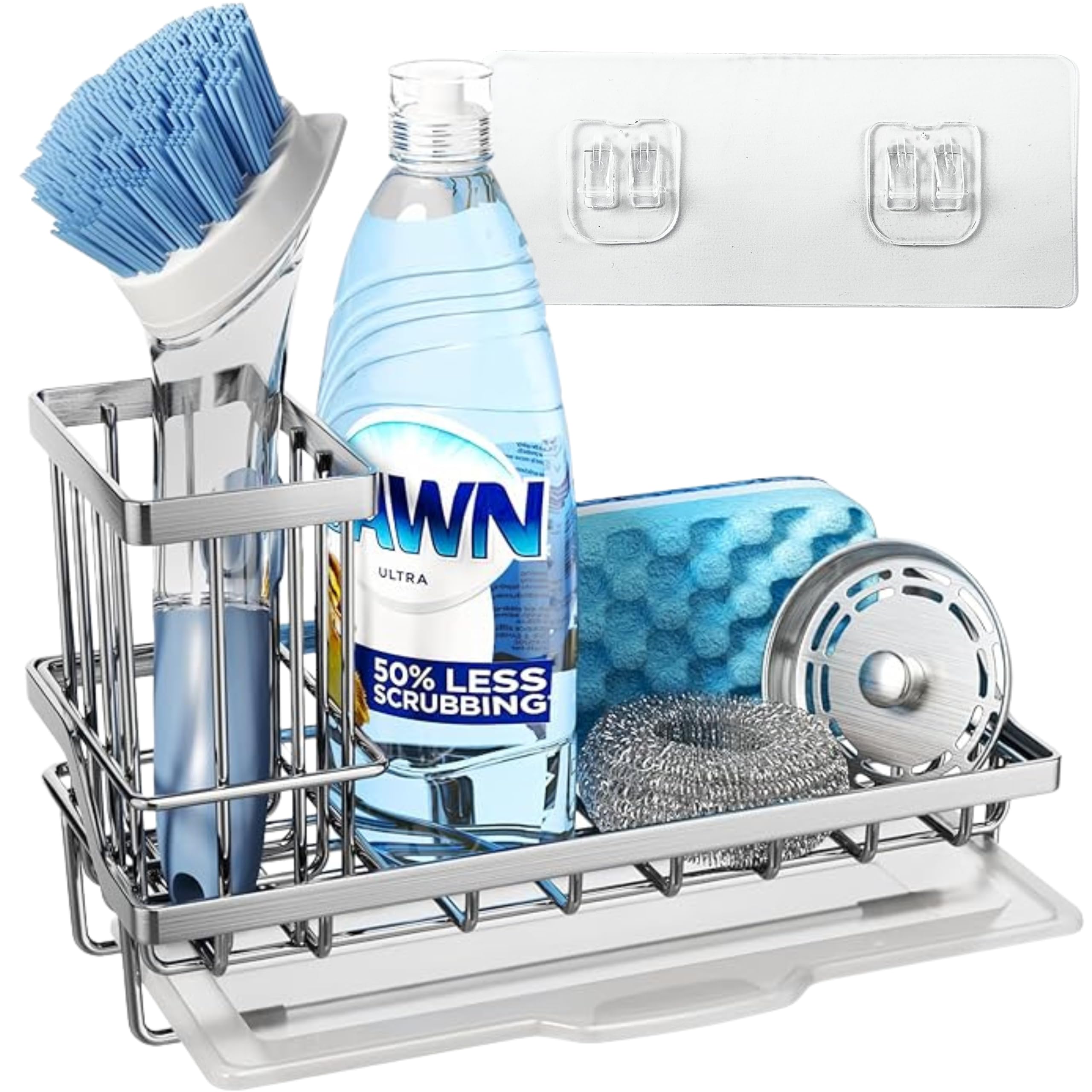 POPCUBE Sink Organiser for Kitchen- Sink Organizer with Brush & Sponge Holder Cup & Drain Tray- Countertop Soap Holder for Kitchen Sink with Adhesive Patch for Wall mounting. (B0CYTCWSLJ) Amazon Price History, Amazon Price Tracker