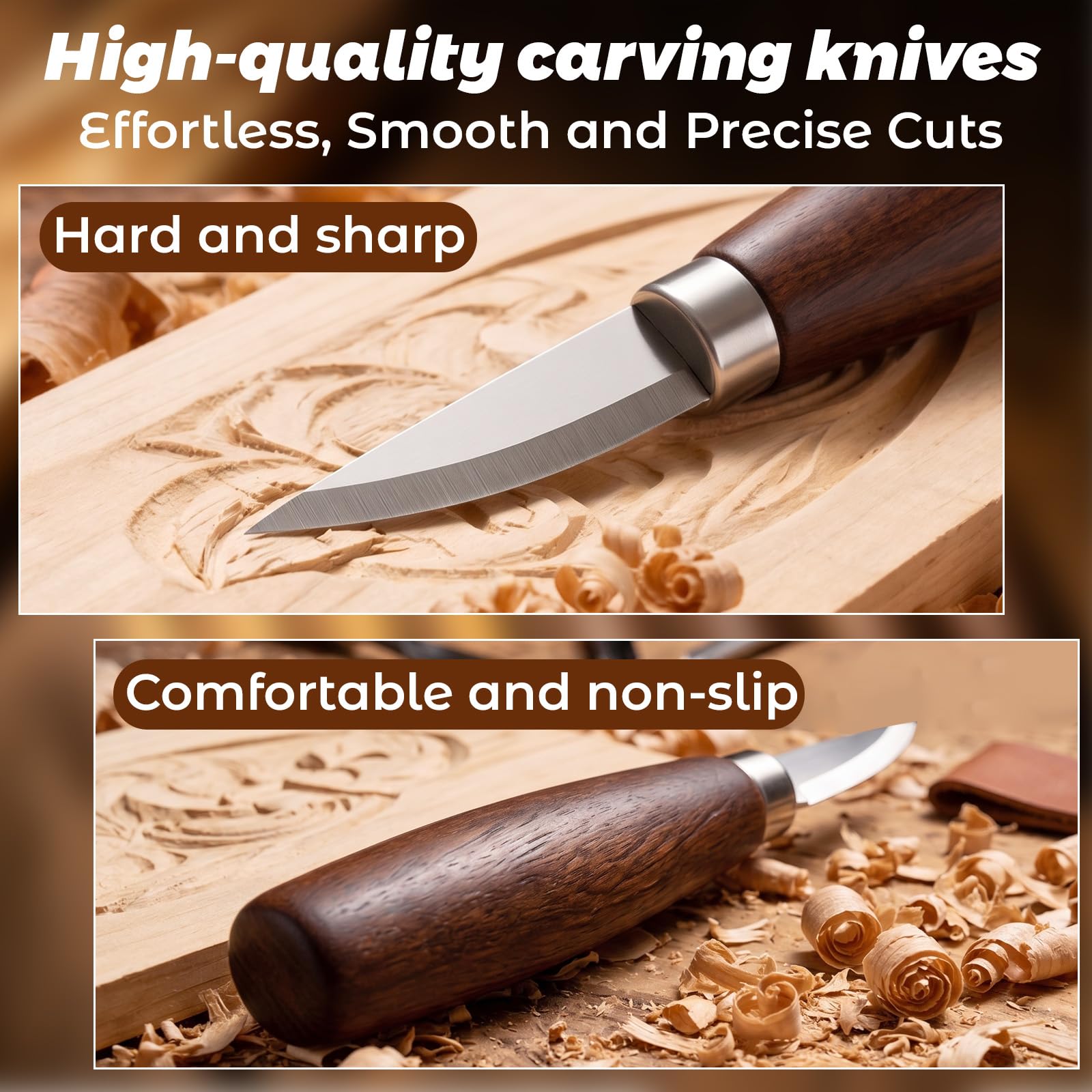 HA BIN Kit Tallado Madera 30 Piezas, Gubias y Cuchillos para Tallar Madera con Piedra de Afilar, Cuero, Guantes y Bolsa – Juego de Herramientas para Principiantes Adultos