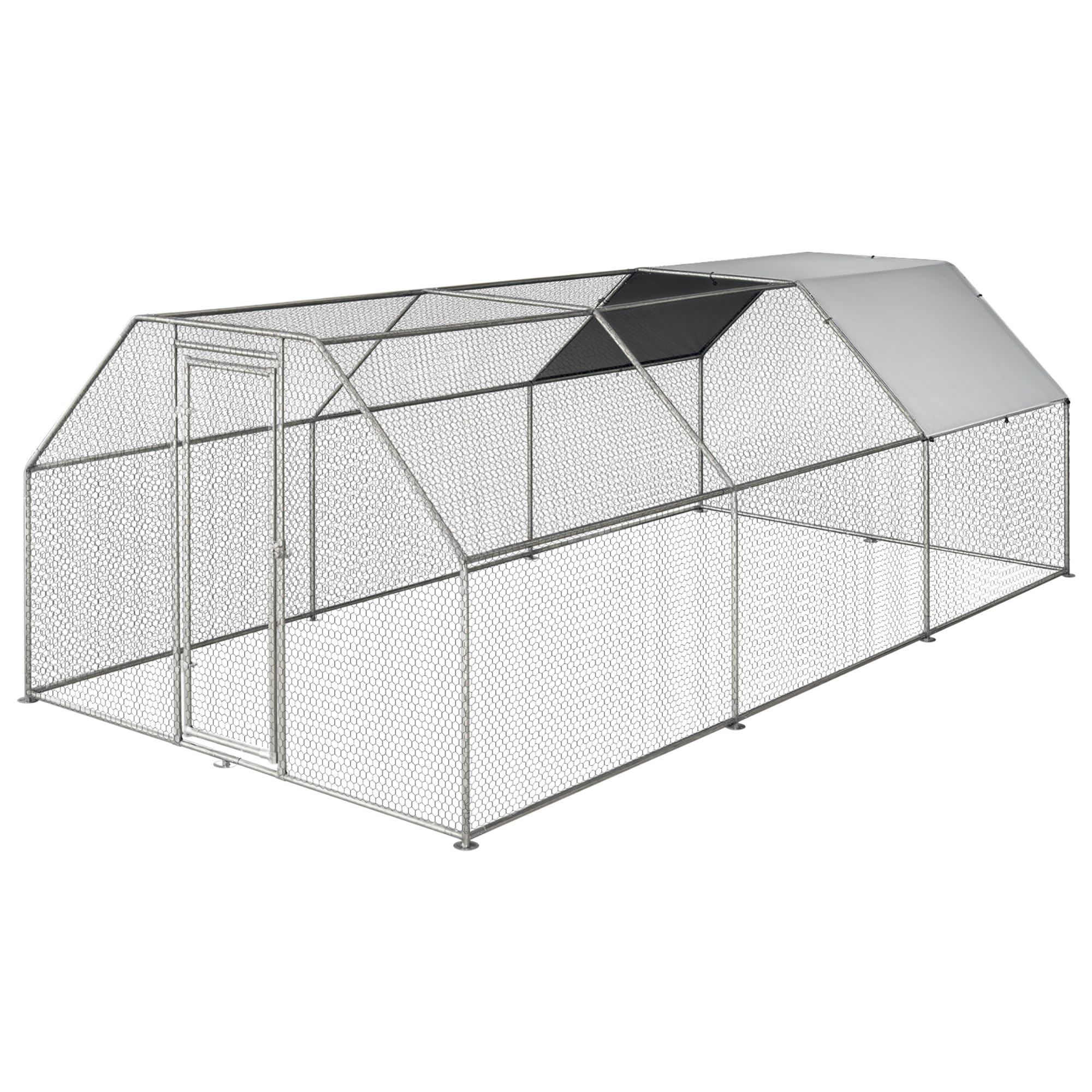 Pawhut Gallinero de Exterior 2,8x5,7x1,95 m Jaula con Cerradura para Aves de Corral de Metal Galvanizado y Cubierta Oxford