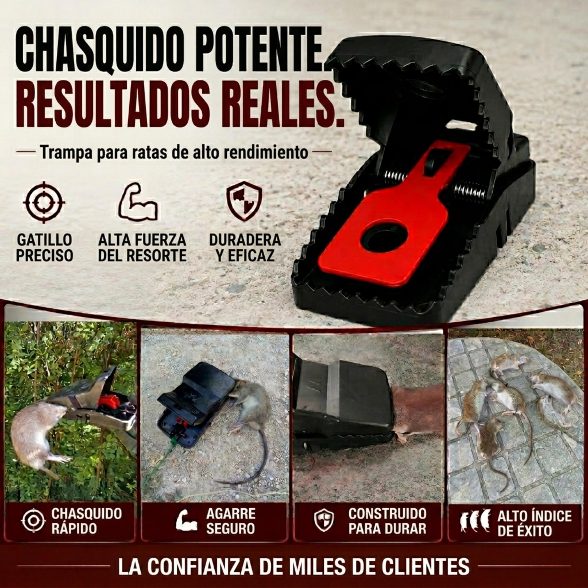 Trampa para Ratas GIVERNY XL (Paquete de 6): Trampas de presión extragrandes y Resistentes para Ratones y Ratas, Reutilizables, potentes, de eliminación instantánea, para Interiores y Exteriores.