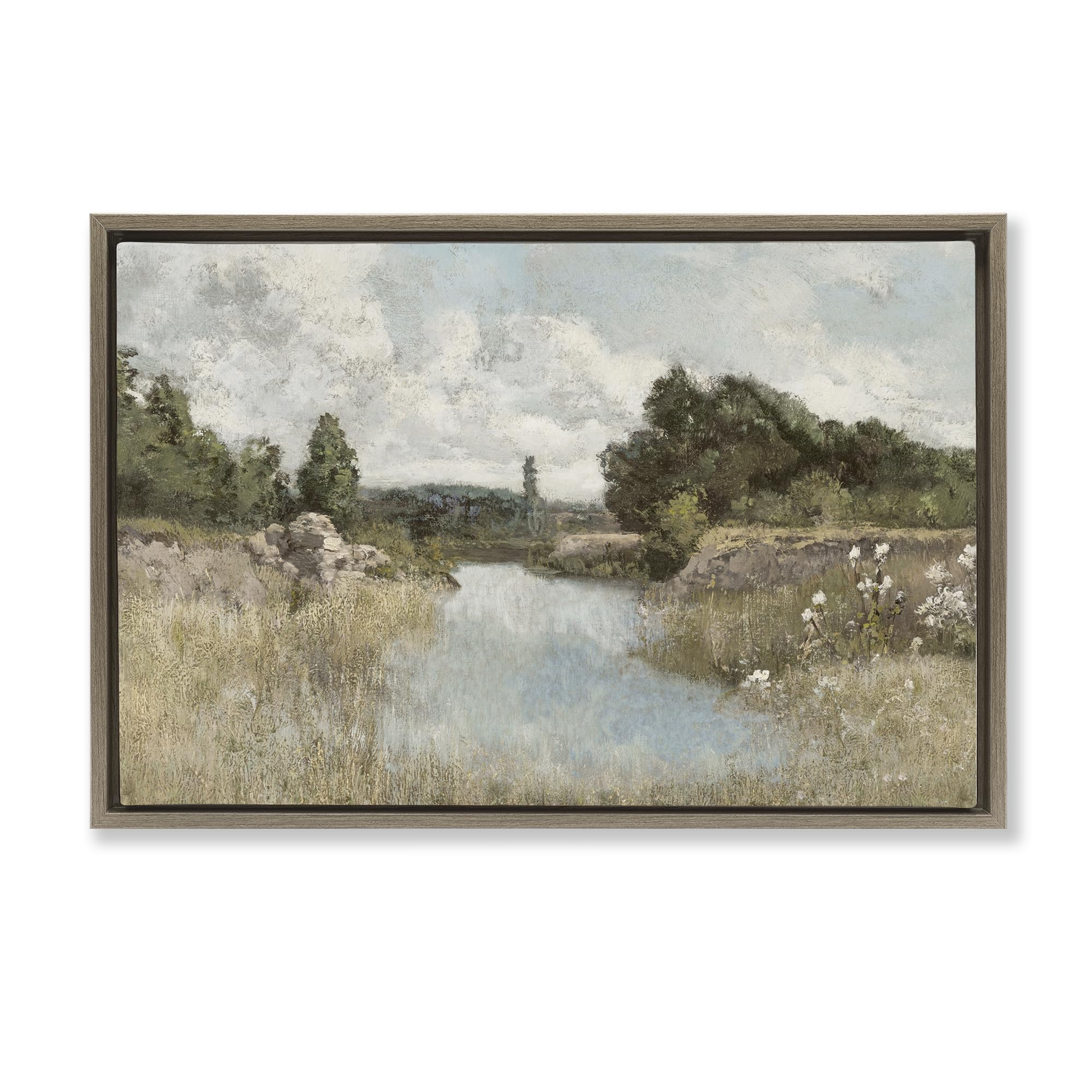 Stupell Industries Montalcino Elm (Textured) Tranquil Dawn Shoreline Landscape, 16 X 24 Inch Canvas In Floater Frame