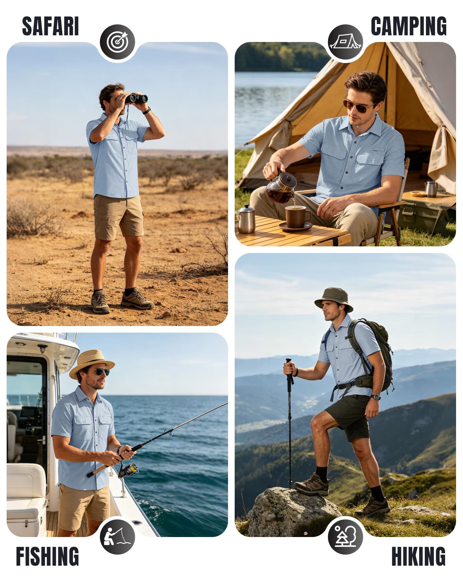 33,000ft Men's UPF 50+ UV Protection Short Sleeved Shirts Quick Dry Button Down Shirts Cooling Hiking Shirt for Travel Safari Fishing