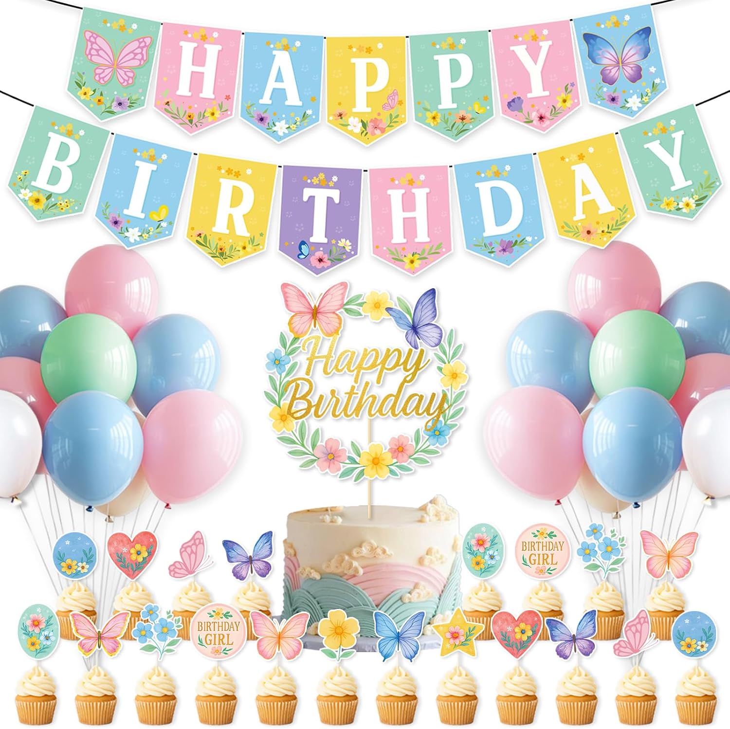 Amazon.com: Butterfly Birthday Party Decorations for Girls Women ...