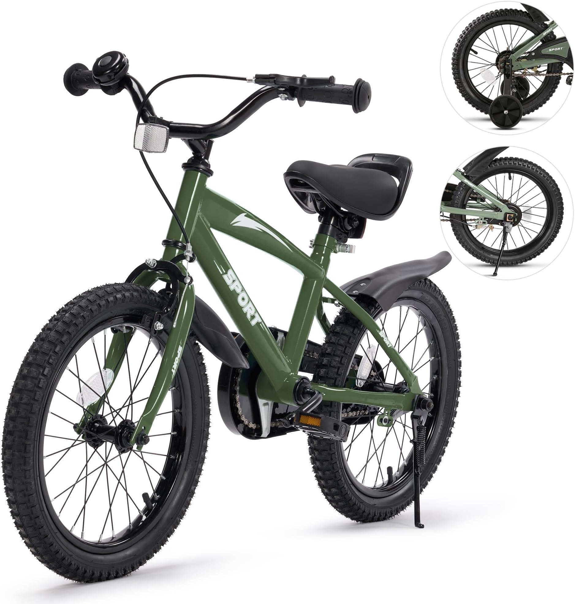 BODIOO Kids Bike for Boys Girls 16 Inches Kid Bicycle with Kickstand Training Wheels Sturdy Frame Adjustable Seat Handbrake and Coaster Brake Bell for Rider Height 41 to 46 Inch