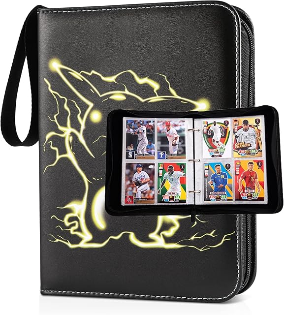 Zoylofg Card Binder for Cards,4-Pocket Portable Card Collector Album Holder Fits 400 Cards with 50 Removable Sleeves,Game Album Collection Protector.
