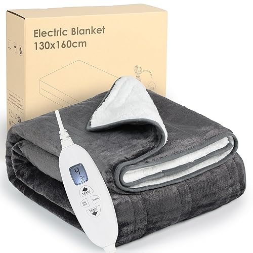 Manta Eléctrica de 160 x 130 CM, 4 Niveles de Calor y 4 TTemporizadores, Lavable a Máquina(160 * 130CM)