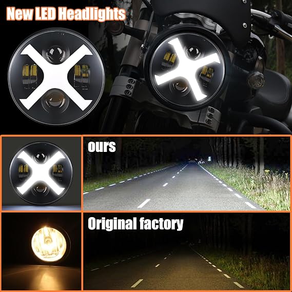 7inch X-Style White/Amber DRL Motorcycle Headlight with Headlight Housing Bucket Mount Brackets Compatible with CB400 CB1300 Vulcan custom XS650 Chopper Cafe Racer Bobbe