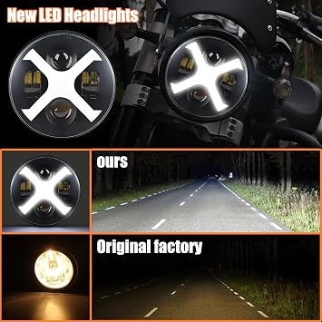 7inch X-Style White/Amber DRL Motorcycle Headlight with Headlight Housing Bucket Mount Brackets Compatible with CB400 CB1300 Vulcan custom XS650 Chopper Cafe Racer Bobbe