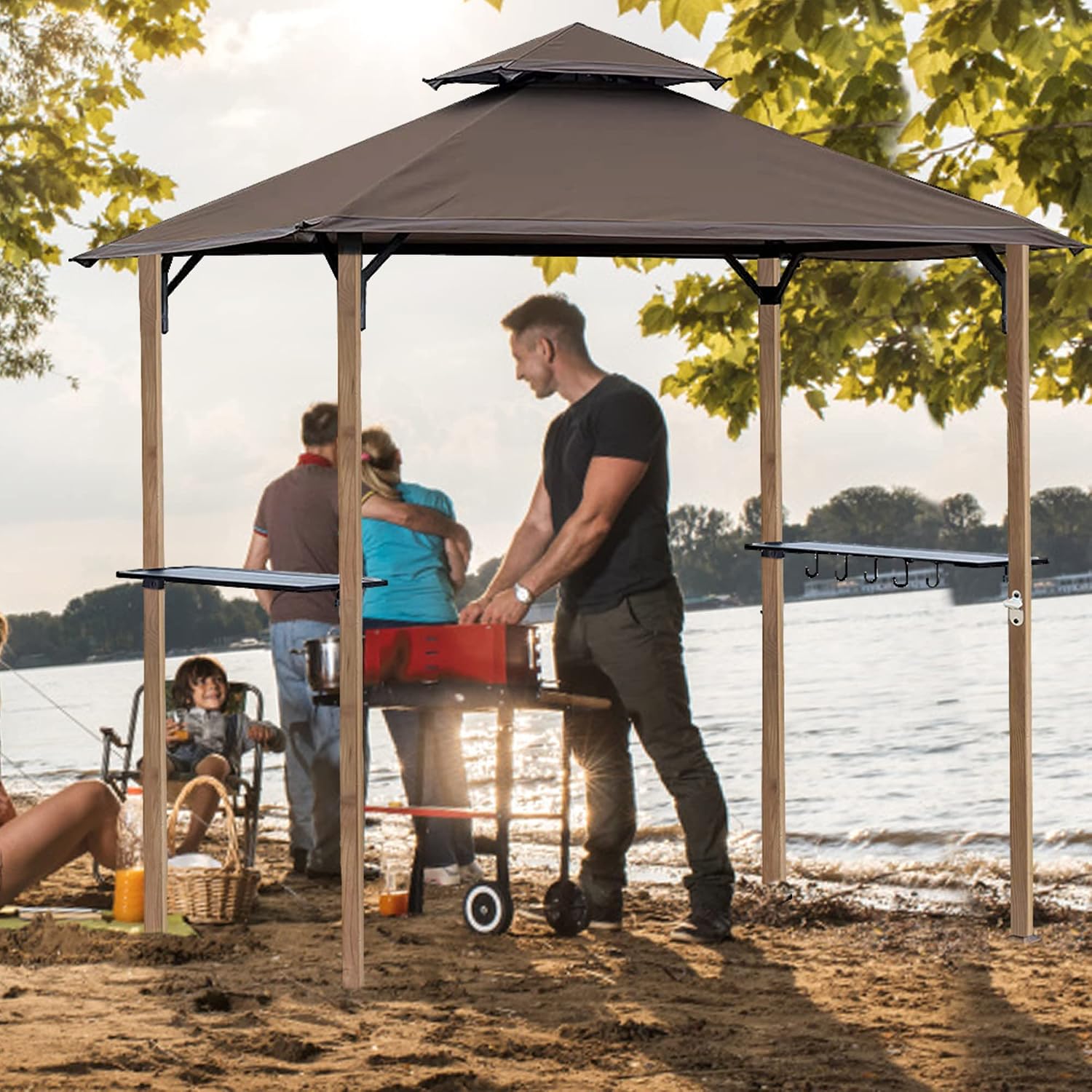 Buy Hofzelt 8'x 5' Grill Gazebo Shelter，Outdoor BBQ Gazebo with Steel Shelves Hooks and LED