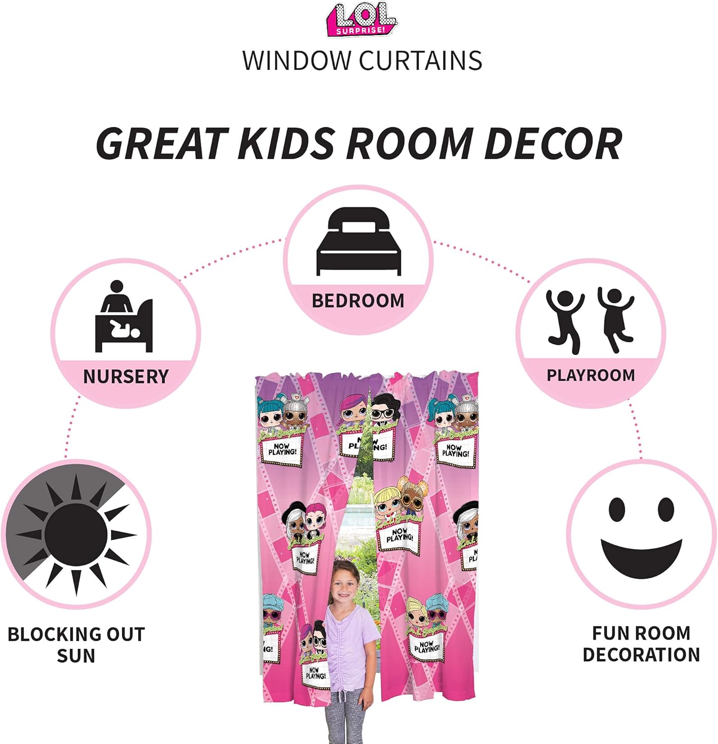 Franco Kids Room Window Curtain Panels Drapes Set, 82 in x 63 in, LOL Surprise (Pack of 4)